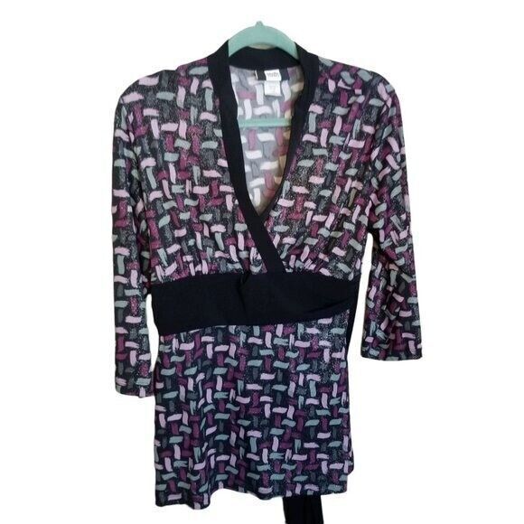 Studio 1940 Womens Sz M Multicolor  Geometric 3/4 Sleeve Blouse - Picture 1 of 9